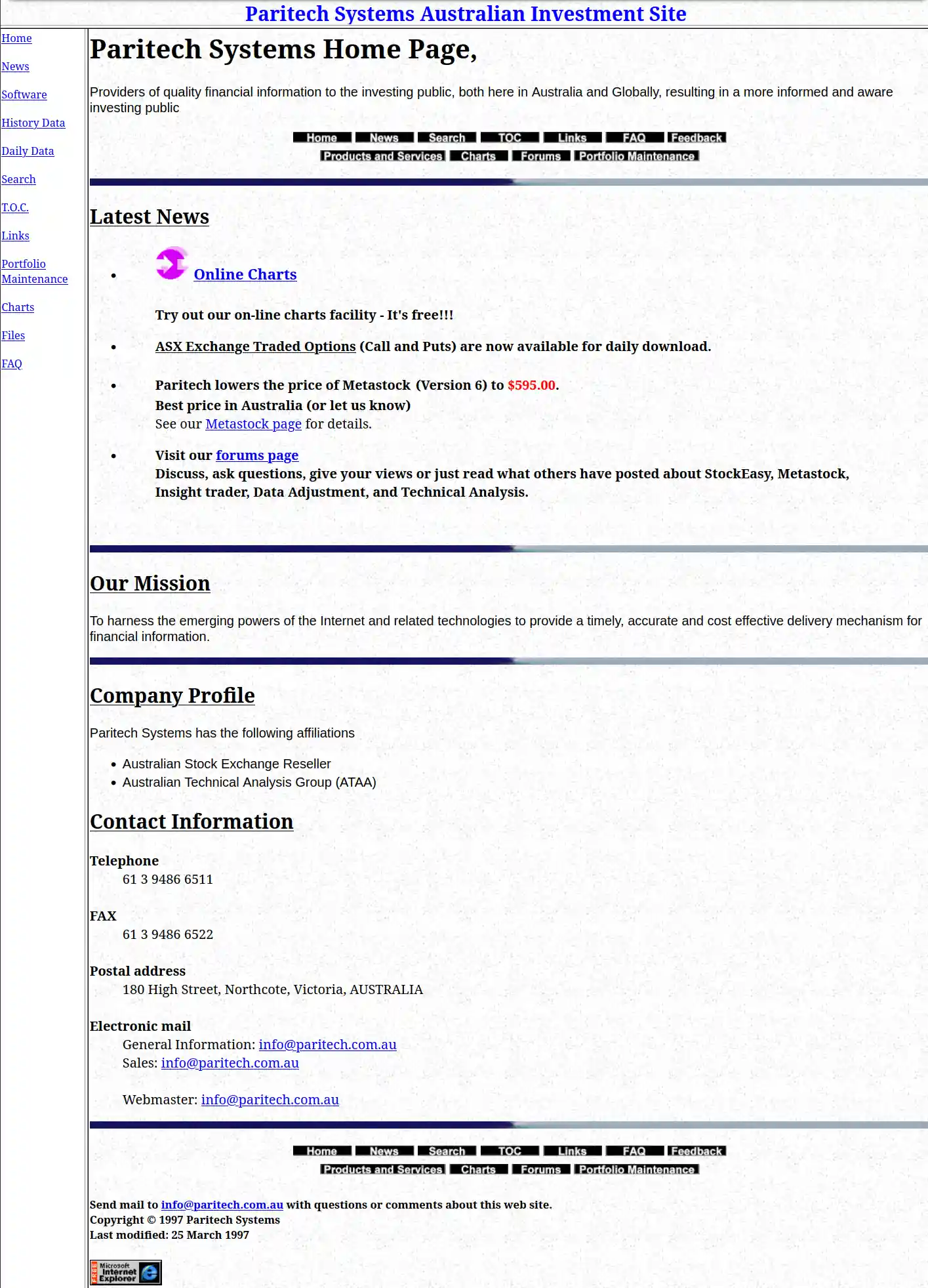 Paritech website snapshot from 1997-04-03