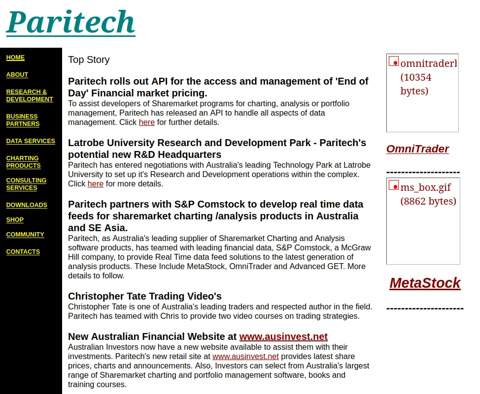 Paritech website snapshot from 1998-12-12